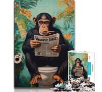 Chimpanzee Reading A Newspaper Jigsaws Puzzles 1000 Pieces for Adults Gifts,Stress Reliever Staycation Kill Time with Matching Poster And Trivia Sheet (38x26cm)