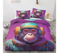 Chimpanzee Single Duvet Cover Set - Gorilla Bedding Set - Reversible Quilt Cover & 1 Pillowcase with Zipper Closure, Ultra Soft and Non Iron Brushed Microfibre Bed Set 135 x 200cm L7-&-132