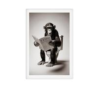 Chimpanzee, Sitting on The Toilet, Reading A Newspaper, Monkey, Funny Bathroom Poster Canvas Wall Art Posters And Prints Room Aesthetic Bedroom Office Decor 12x18inch(30x45cm)