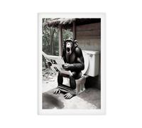 Chimpanzee, Sitting on The Toilet, Reading A Newspaper, Rustic Cabin Bathroom Poster,Funny Monk Canvas Modern Poster Wall Art Prints Paintings Living Room Bedroom Decor 24x36inch(60x90cm)