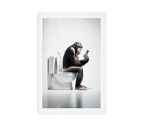 Chimpanzee Sitting on Toilet And Looking at Phone, Funny Bathroom Poster, Monkey Canvas Art Wall Decor Posters Home Bar Restaurant Garage Cafe Logo Gift 24x36inch(60x90cm)