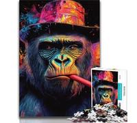 Chimpanzee Smoking Jigsaw Puzzles for Adults 1000 Piece Puzzle,Challenging Game And Family Play Wall Decoration Unique Birthday And Xmas Gifts (38x26cm)