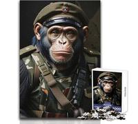 Chimpanzee Soldier Jigsaw Puzzles 1000 Pieces for Teenagers Mindful Learning Fun Game Unique Gift for Joyful Celebrations Size 38x52cm