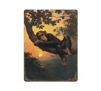 Chimpanzee Sunset Slumber Tin Signs Decor Retro Metal Wall Plaque for Workshop Train Room Bar Kitchen Decor 15.7"x11.8"