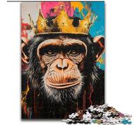 Chimpanzee Wearing Crown Adult Jigsaw Puzzles 1000 Pieces, Challenging Game Gifts for Is Ideal As A Gift for The Whole Family (26x38cm)