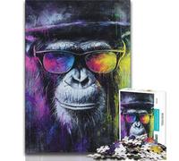 Chimpanzee Wearing Glasses 1000 Piece Jigsaw Puzzles for Adults,Family Game Stress Reliever Difficult Challenge Artists Collection,Fine Art (38x26cm)
