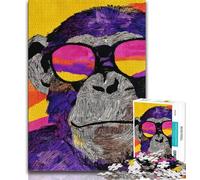 Chimpanzee Wearing Glasses Jigsaw Puzzles for Adults 1000 Piece Puzzle,Challenging To Complete But Fun And Humorous Educational Game for Birthday (38x26cm)