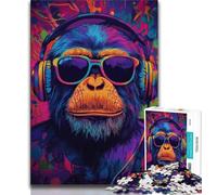 Chimpanzee Wearing Headphones Adult Jigsaw Puzzles 1000 Pieces,Family Game Stress Reliever Difficult Challenge Artists Collection,Fine Art (50x75cm)