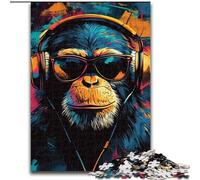 Chimpanzee Wearing Headphones Adult Jigsaws 1000 Pieces Difficult, Toys Educational Games Stress Relieving Unique Birthday And Gifts (26x38cm)