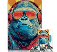 Chimpanzee Wearing Headphones Jigsaw Puzzles for Adults 1000 Piece Puzzle,Challenging To Complete But Fun And Humorous Educational Game for Birthday (38x26cm)