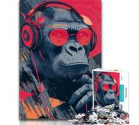 Chimpanzee Wearing Headphones Puzzles for Adults Teens 1000 Pieces,Help The Brain Exercise Addictive Toys to Cultivate Patience Great Gift (38x26cm)