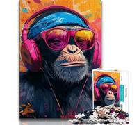 Chimpanzee Wearing Headphones Puzzles for Adults Teens 1000 Pieces,Learning Educational Toys Family Games with Matching Poster And Trivia Sheet (50x75cm)