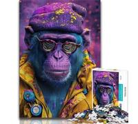 Chimpanzee Wearing Sunglasses 1000 Piece Jigsaw Puzzles for Adults & Teens,Family Game Stress Reliever Difficult Challenge Artists Collection,Fine Art (50x75cm)