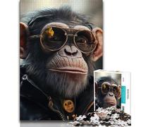 Chimpanzee Wearing Sunglasses 1000 Piece Jigsaw Puzzles for Teenagers,Family Game Stress Reliever Difficult Challenge Artists Collection,Fine Art (38x26cm)