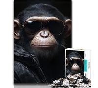 Chimpanzee Wearing Sunglasses Adult Puzzles 1000 Pieces,Help The Brain Exercise Addictive Toys to Cultivate Patience Unique Challenge Game (50x75cm)