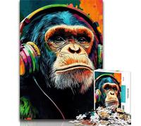 Chimpanzee with Headphones 1000 Pieces Jigsaw Puzzles for Adults And Teens,Toys Educational Games Stress Relieving Suitable for Desktop Decoration (50x75cm)