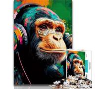 Chimpanzee with Headphones Jigsaws Puzzles 1000 Pieces for Teenagers Gifts,Educational Games Home Decoration Deal As Gifts for The Whole Family (38x26cm)