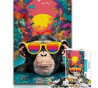 Chimpanzees at The Beach Jigsaw Puzzles for Adults Teenagers Jigsaws Puzzle,Learning Educational Toys Family Games with Matching Poster And Trivia Sheet (75x50cm)