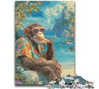 Chimpanzees at The Beach Jigsaws Puzzles 2000 Pieces for Adults Gifts,Brain Intelligence Challenge Addictive Toys for Home Decoration (70X100cm)