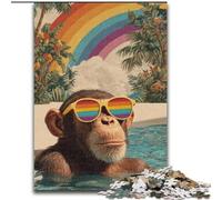 Chimpanzees at The Beach Puzzles for Adults Teens 1000pc Puzzle, Challenging Game And Family Play with Matching Poster And Trivia Sheet (26x38cm)
