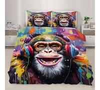 Chimpanzees Bedding Set Funny Animals Duvet Cover Street Graffiti Art Comforter Cover Bedspread Cover Quilt Cover for Kids Children Teens 3Pcs Double Size