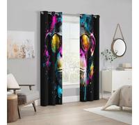 Chimpanzees Blackout Curtains, Colorful Graffiti Animal Curtains for Bedroom Living Room, Window Treatments 54 Inch Drop, Eyelet Drapes, 66x54 Inch 2 Panels D&P36