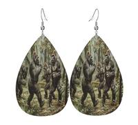 Chimpanzees competing in the jungle Women's Teardrop Leather Earrings - Lightweight PVC Dangle Earrings, 925 Silver Hooks, Double-Sided Prints | Hypoallergenic Gift