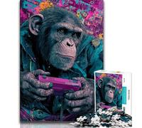 Chimpanzees Playing Games Jigsaw Puzzles for Adults Teenagers Jigsaws Puzzle,Relax Games Is Ideal As A Gift for The Whole Family 50x75cm