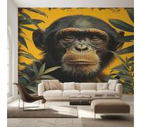 Chimpanzees Wallpaper, Tropical Leaf Gorilla Monkey Wall Mural for Living Room, Bedroom, Non-Woven Wall Papaer Decoration, Photo Wallpaper & Home Decor, 300x210 cm (WxH) K-MZ&18