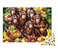 Chimpanzees with Fruits 1000pc Monkey Fruit Art Heavy-duty Cardboard Jigsaw Puzzle for Brain Teaser Lovers Team Building Home Leisure Time Value for Money 52x38cm/1000pcs