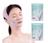 Chin Lift Mask with 2 Gel Mask,Chin Strap for Double Chin,V Line Face Lifting Chin Mask Face Lift Mask Sleeping Reusable Face Bandage for Men and Women and V Face Mask 2 Pieces