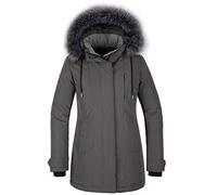 CHIN·MOON Women's Warm Puffer Jacket Waterproof Winter Coat Windproof Down Jacket with Hood Outdoor Parka Jacket Mid Length Thicken Overcoat with Faux Fur Hooded Grey XL