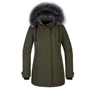 CHIN·MOON Women's Warm Puffer Jacket Waterproof Winter Coat Windproof Down Jacket with Hood Outdoor Parka Jacket Mid Length Thicken Overcoat with Faux Fur Hooded Green M