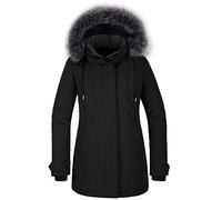 CHIN·MOON Women's Warm Puffer Jacket Waterproof Winter Coat Windproof Down Jacket with Hood Outdoor Parka Jacket Mid Length Thicken Overcoat with Faux Fur Hooded Black L