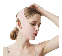 Chin Strap for Face Contouring - Reusable V Line Ice Silk Fabric Mask - Double Chin Shaping, Adjustable, Breathable Fabric - Jawline Shaper for Women & Men (Pink)