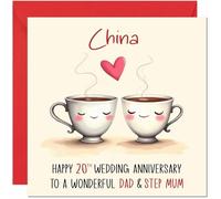 China Anniversary Card for Dad & Step Mum - 20th Wedding Anniversary Cards for Step Mum & Dad Cute Anniversaries Greeting Cards