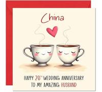 China Anniversary Card for Husband - 20th Wedding Anniversary Cards for Husband from Wife Cute Anniversaries Greeting Cards