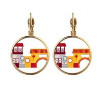 China Architecture Chinese Pattern Gold Clip On Drop Earrings Non Piercing Dangle Jewelry