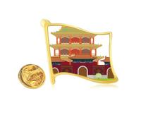 China Architecture Landmark Traditional Pattern Golden Metal Flag Lapel Pin Badge