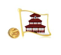 China Architecture Temple Landmark Pattern Golden Metal Flag Lapel Pin Badge