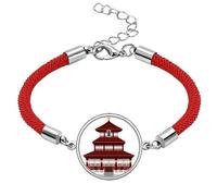 China Architecture Temple Landmark Pattern Lucky Red String Bracelet Rope Bracelet Handmade