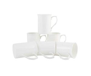 CHINA CAVE POTTERY White 10oz Castle Mugs Set of 6 Premium Fine Bone China Cups and Mugs - Professional Quality for Kitchens, Restaurants, Cafes