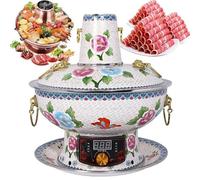 China Chafing Dishes (Electric/Carbon Dual Purpose) + Anti Scalding Handle, Digital Adjustable Temperature Control, Pure Copper Enamel Hot Pot, Detachable - Easy to Clean(A,32cm)