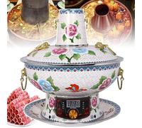 China Chafing Dishes (Electric/Carbon Dual Purpose) + Anti Scalding Handle, Digital Adjustable Temperature Control, Pure Copper Enamel Hot Pot, Detachable - Easy to Clean(B,32cm)