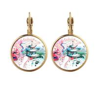 China Chinese Dragon Bridge Drawing Gold Clip On Drop Earrings Non Piercing Dangle Jewelry