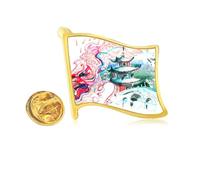 China Chinese Dragon Bridge Drawing Golden Metal Flag Lapel Pin Badge