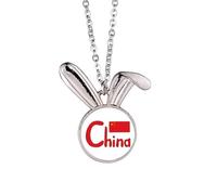 China Chinese National Flag Red Pattern Rabbit Necklace Pendant Bunny Animal Jewelry Gift