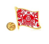China Chinese Zodiac Monkey Peach Flowers Golden Metal Flag Lapel Pin Badge