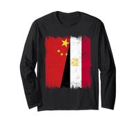 China Egypt Half Flag Chinese Egyptian Heritage Long Sleeve T-Shirt