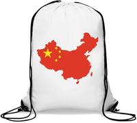China Flag Map Gym Sack Casual Drawstring Bag White